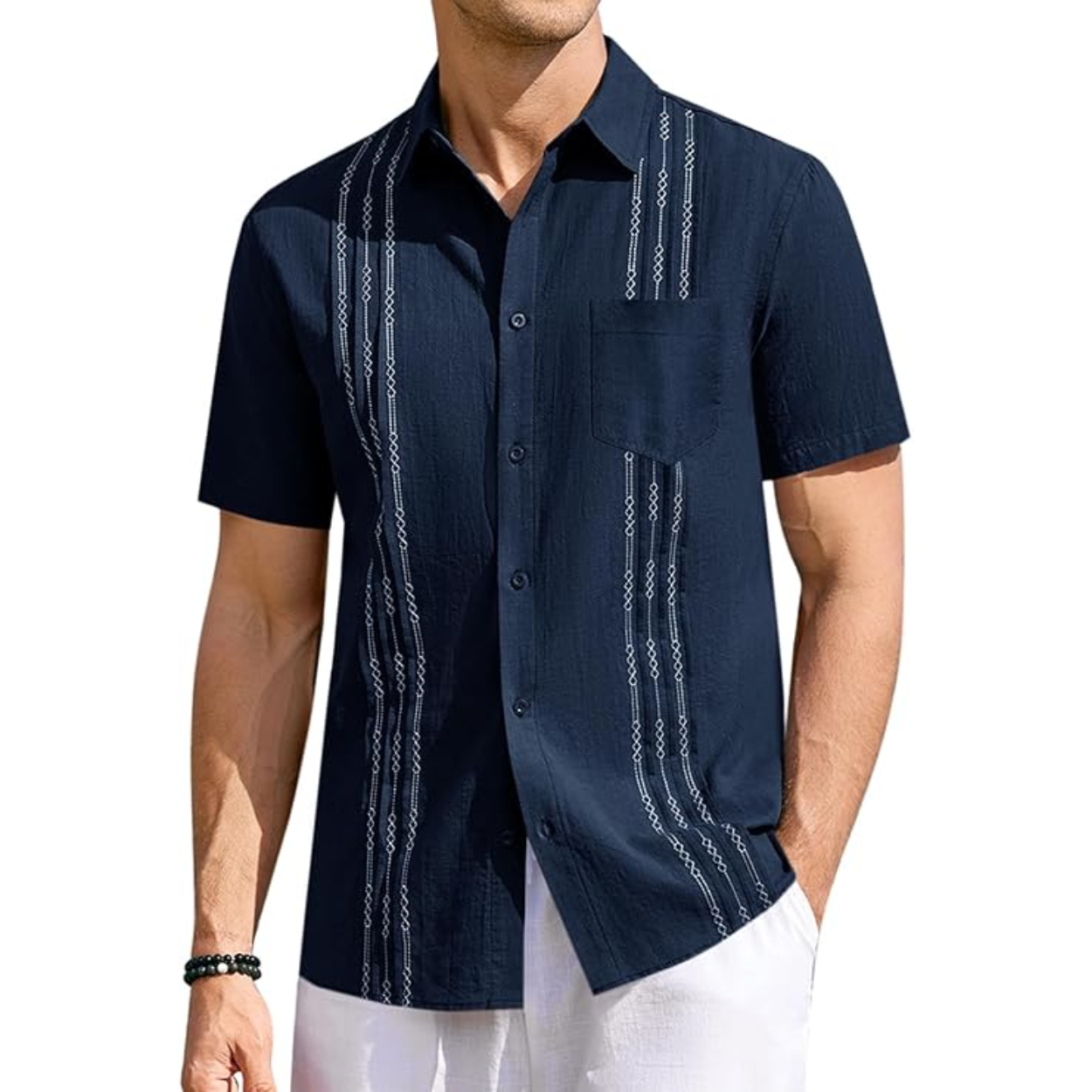 Cuban Beach Shirt With Guayabera Style And Button Down Design For Men