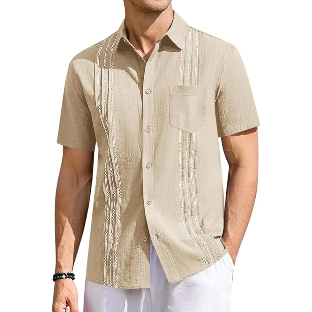 Cuban Beach Shirt With Guayabera Style And Button Down Design For Men