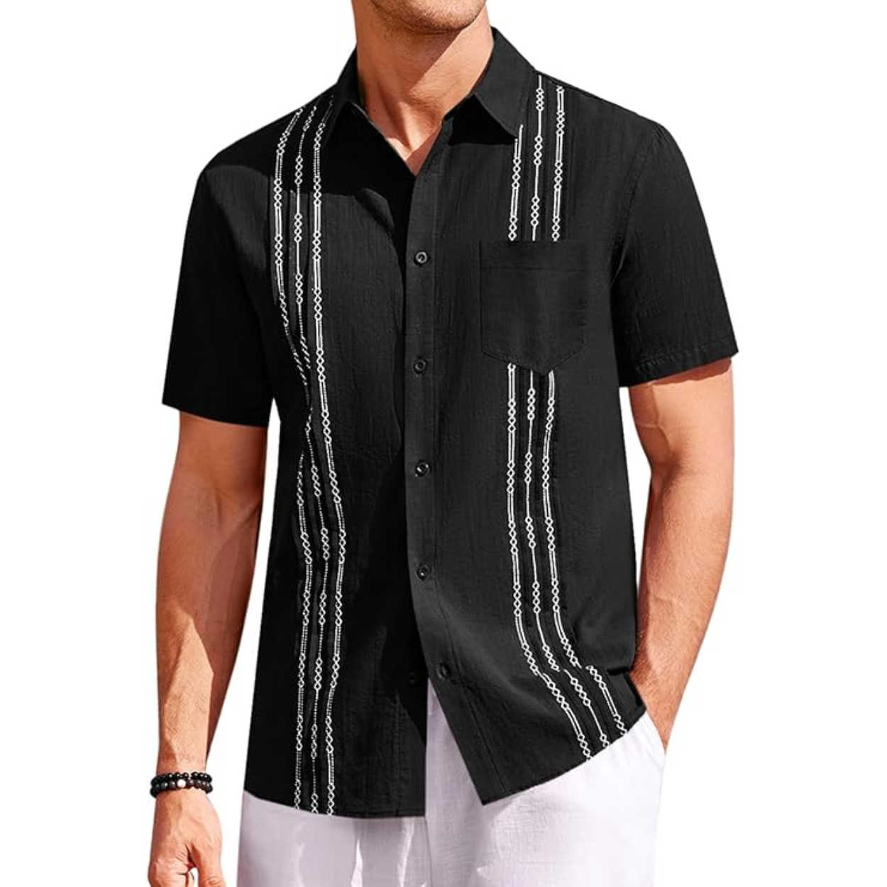 Cuban Beach Shirt With Guayabera Style And Button Down Design For Men
