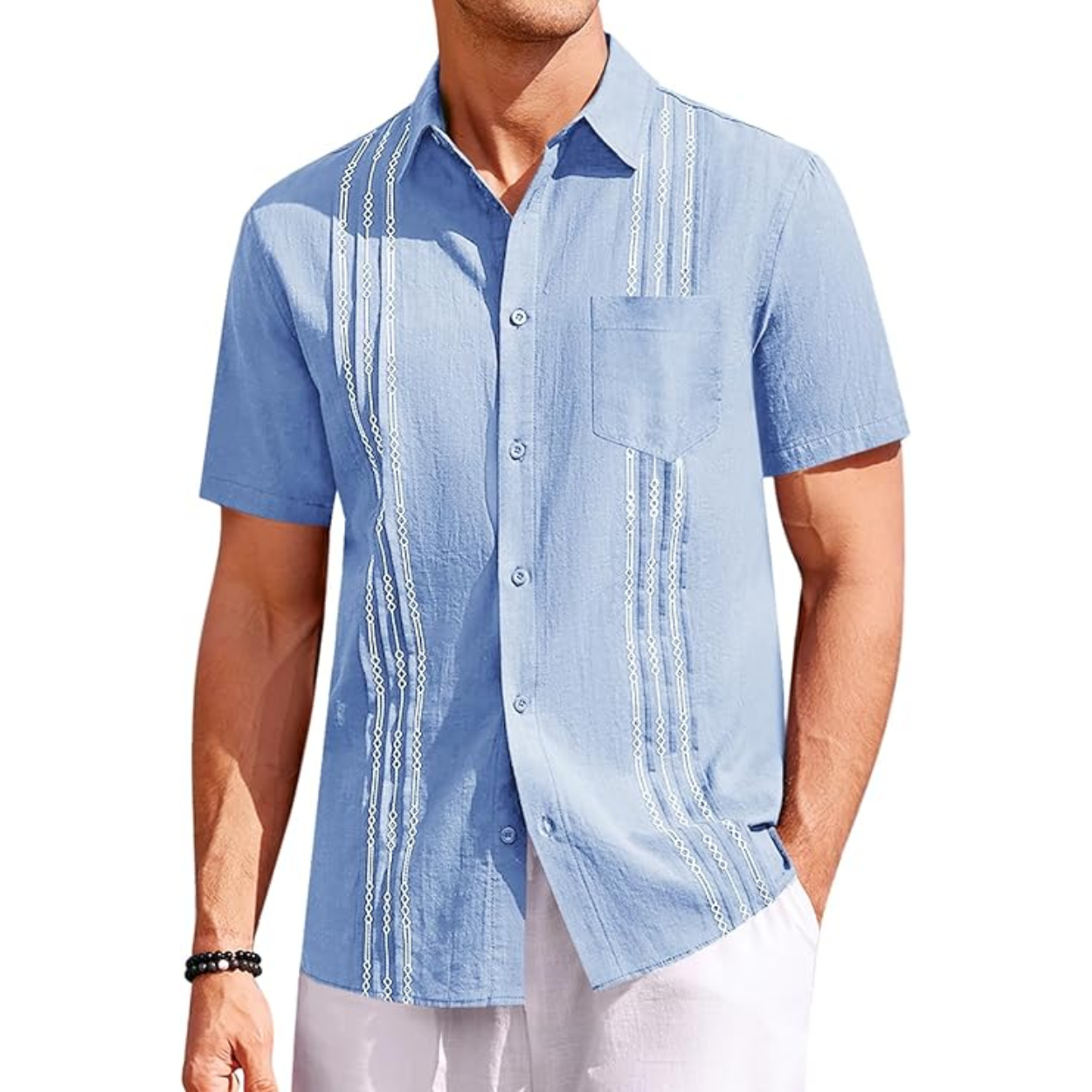 Cuban Beach Shirt With Guayabera Style And Button Down Design For Men