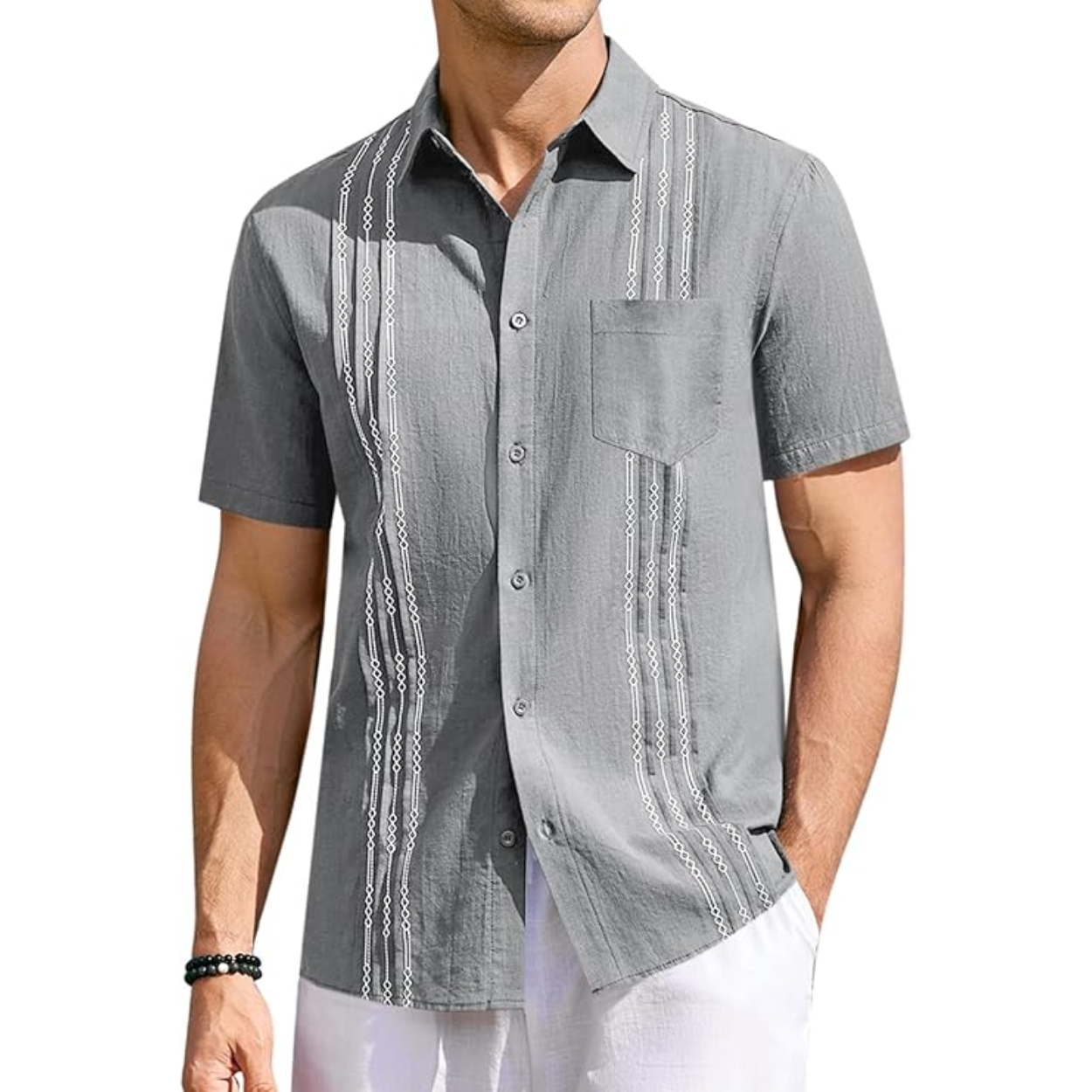 Cuban Beach Shirt With Guayabera Style And Button Down Design For Men