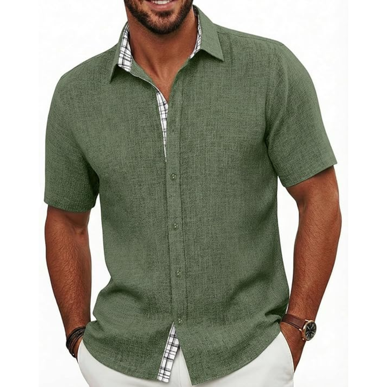 Summer Button Down Shirt With Short Sleeves For Men