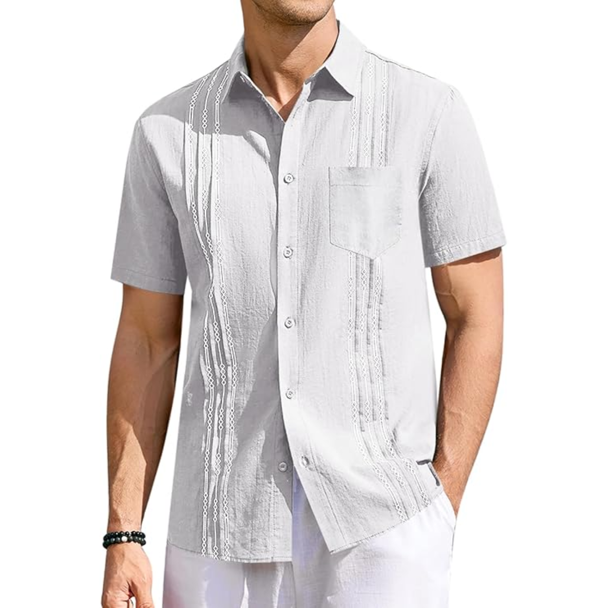 Cuban Beach Shirt With Guayabera Style And Button Down Design For Men