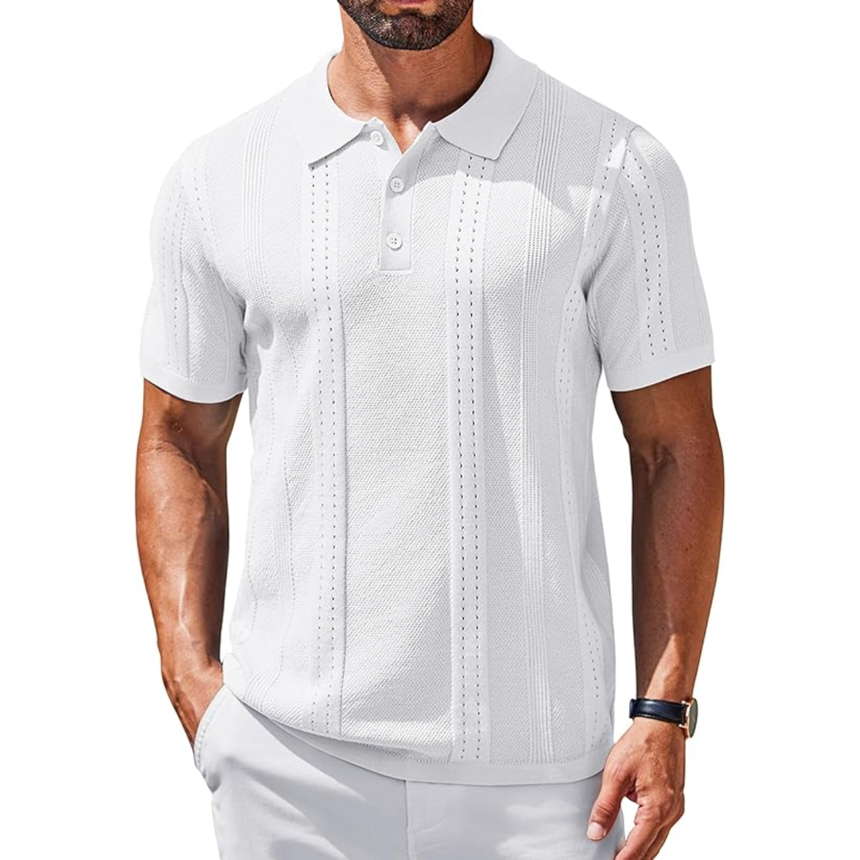 Cuban Guayabera Polo Shirt With Button Front For Men