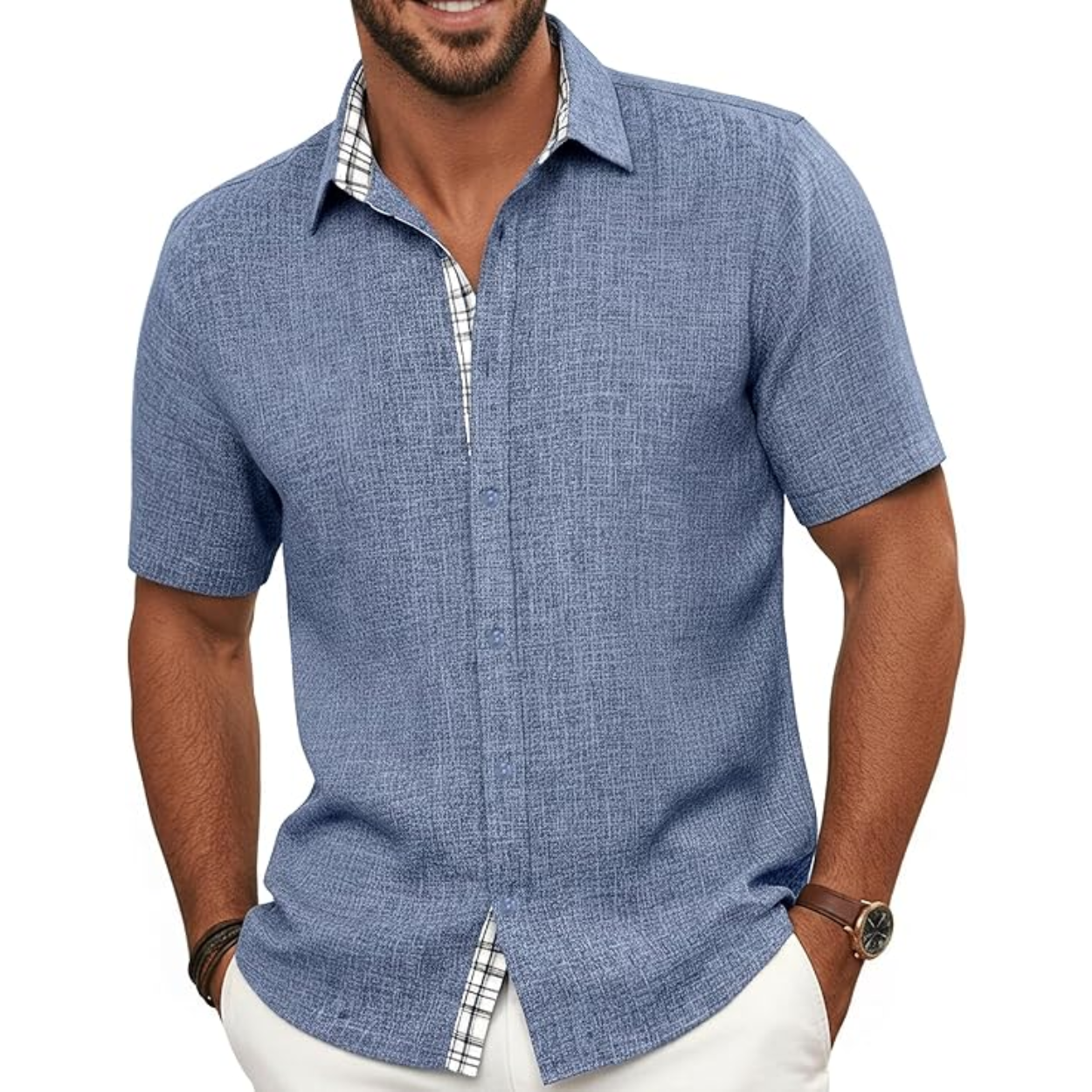 Summer Button Down Shirt With Short Sleeves For Men