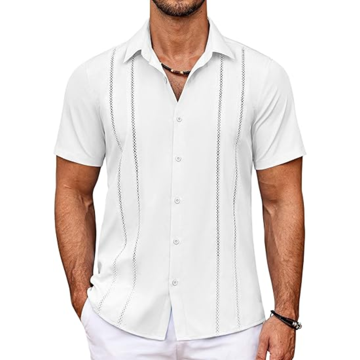 Cuban Guayabera Shirt With Short Sleeve And Button Down Style For Men