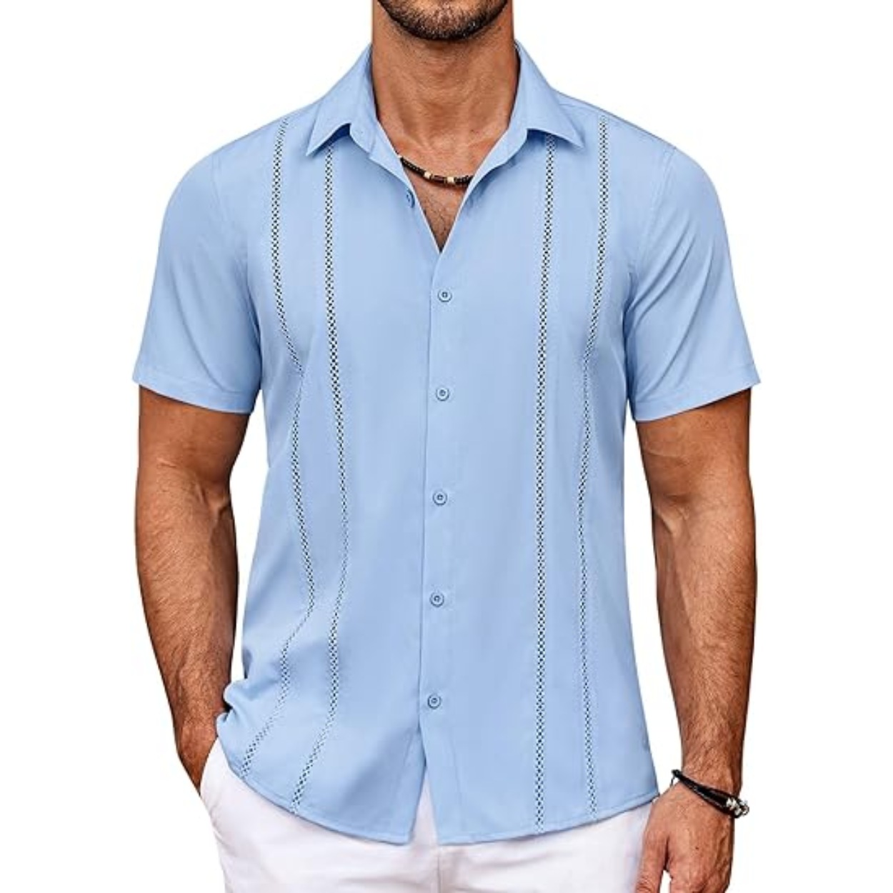 Cuban Guayabera Shirt With Short Sleeve And Button Down Style For Men