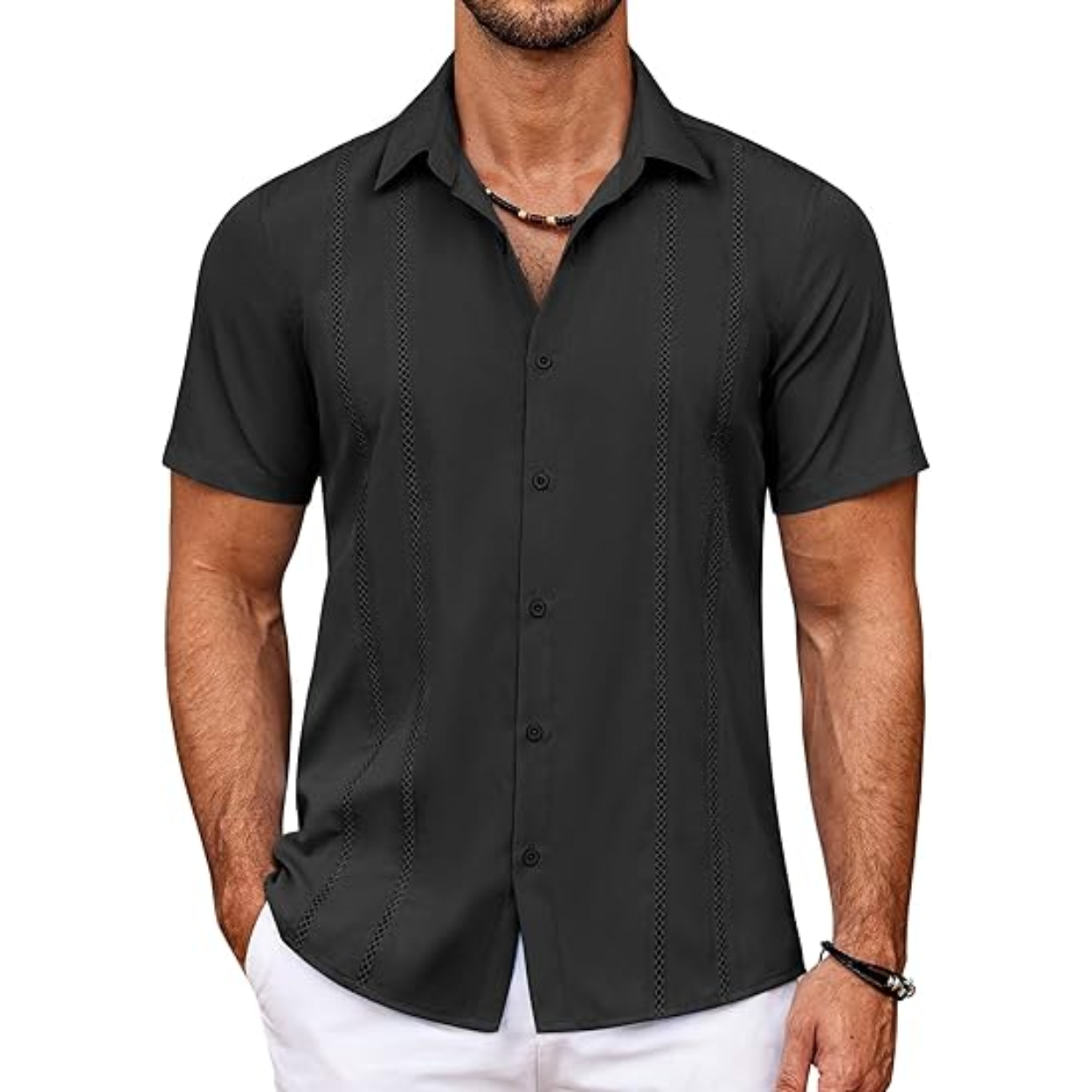 Cuban Guayabera Shirt With Short Sleeve And Button Down Style For Men