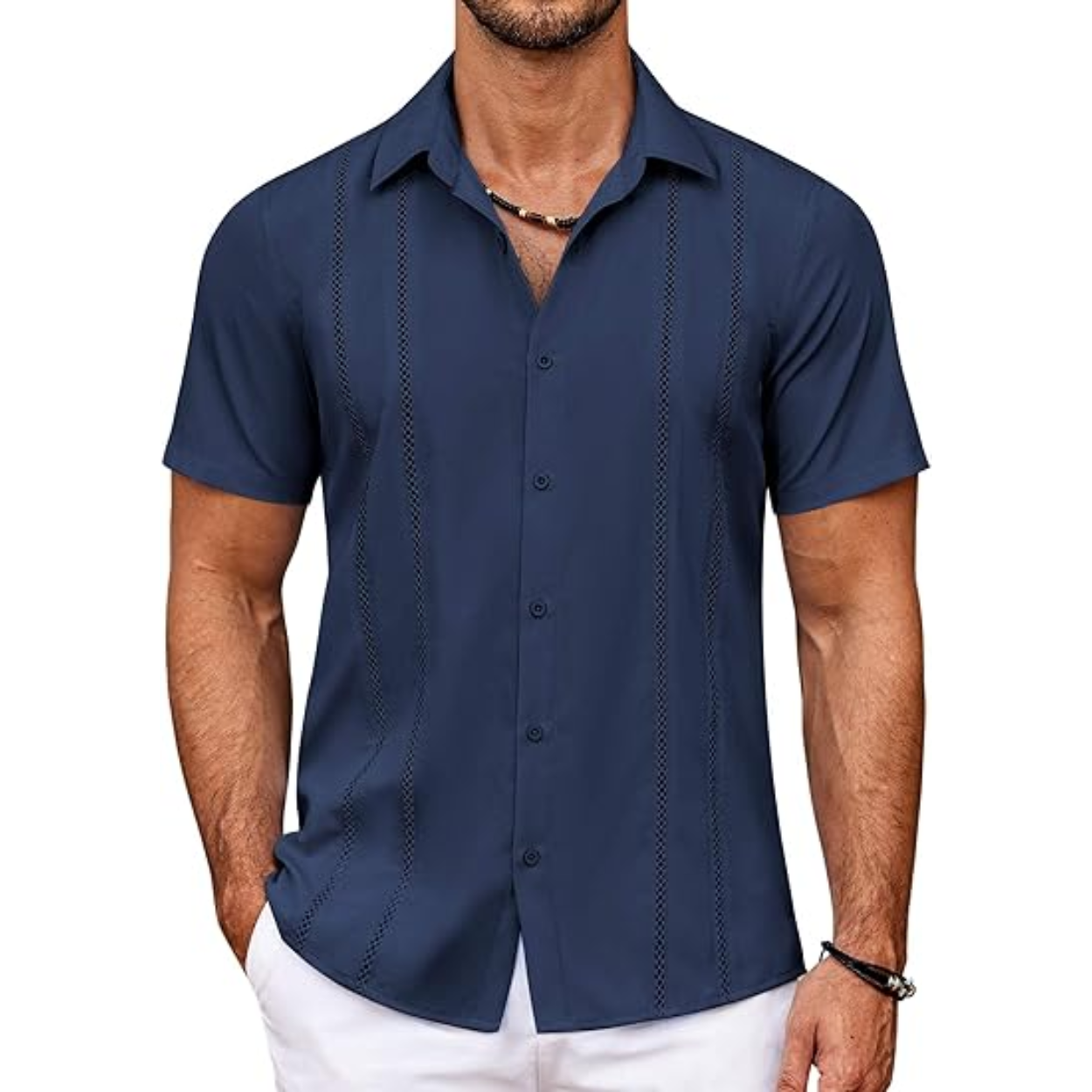 Cuban Guayabera Shirt With Short Sleeve And Button Down Style For Men
