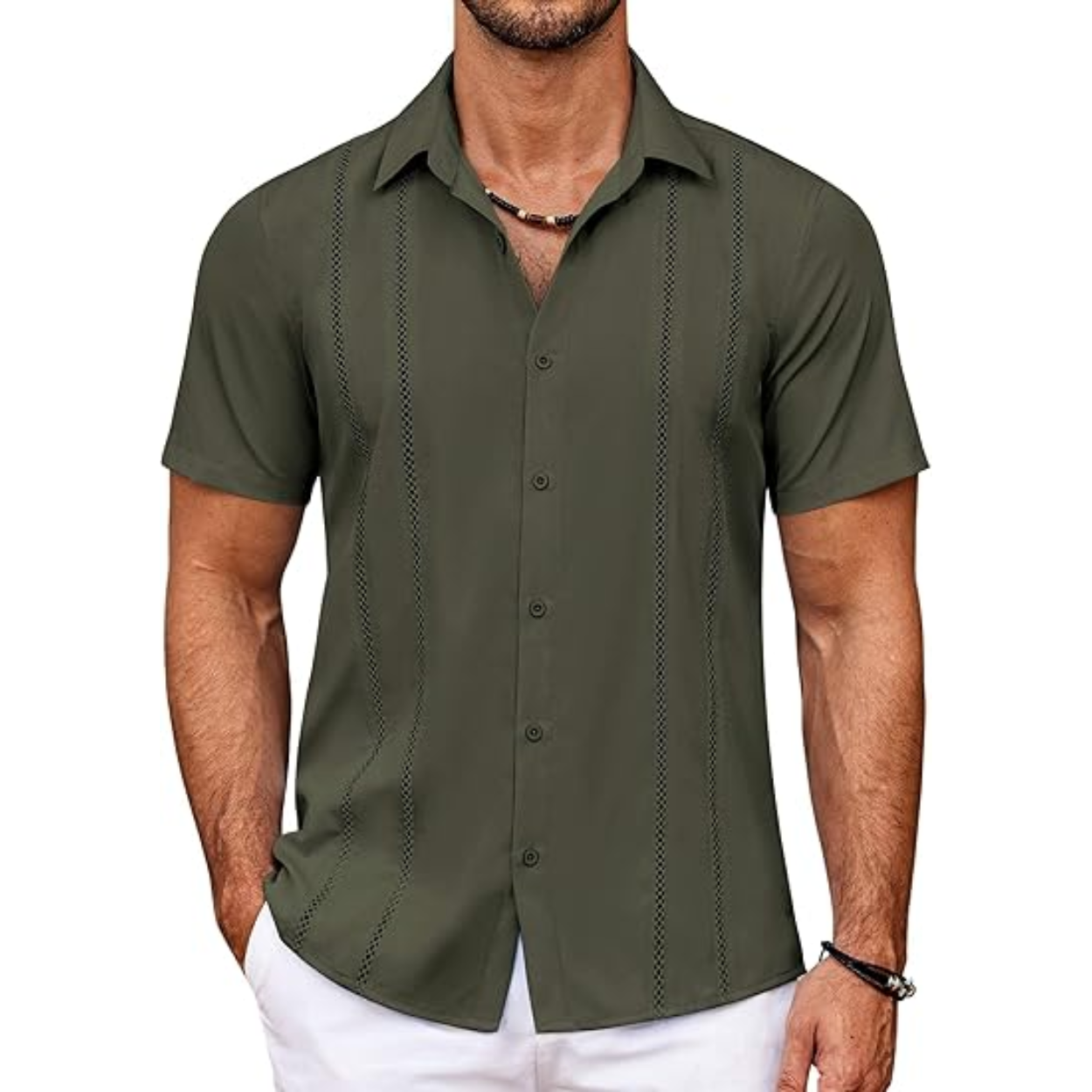 Cuban Guayabera Shirt With Short Sleeve And Button Down Style For Men