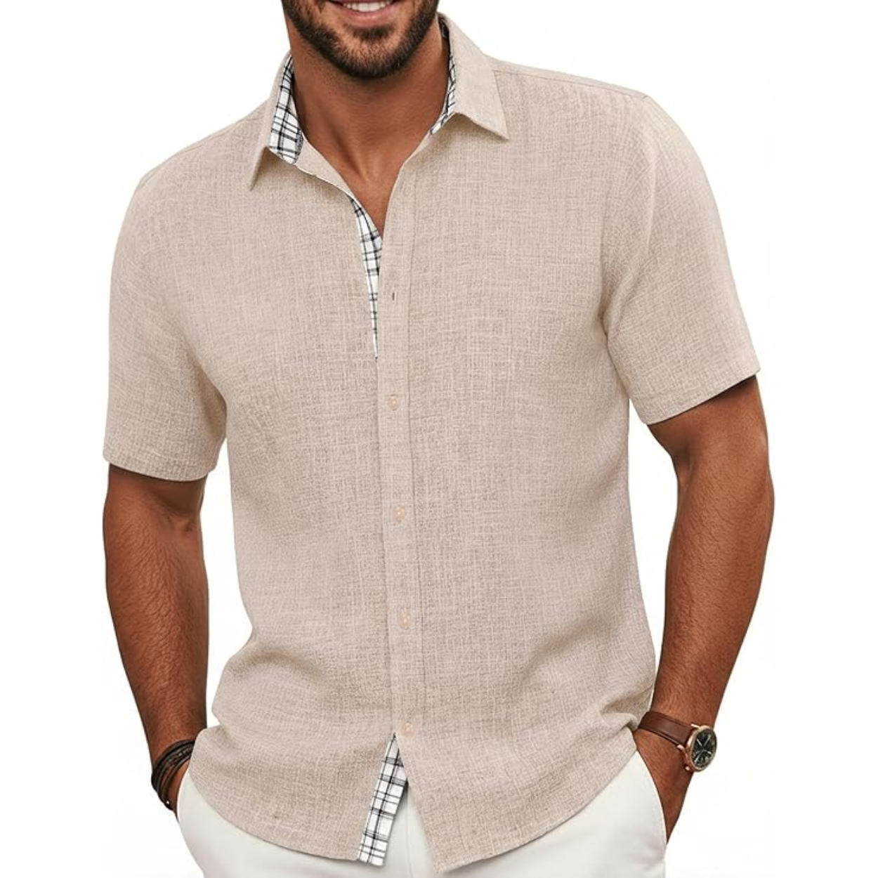 Summer Button Down Shirt With Short Sleeves For Men