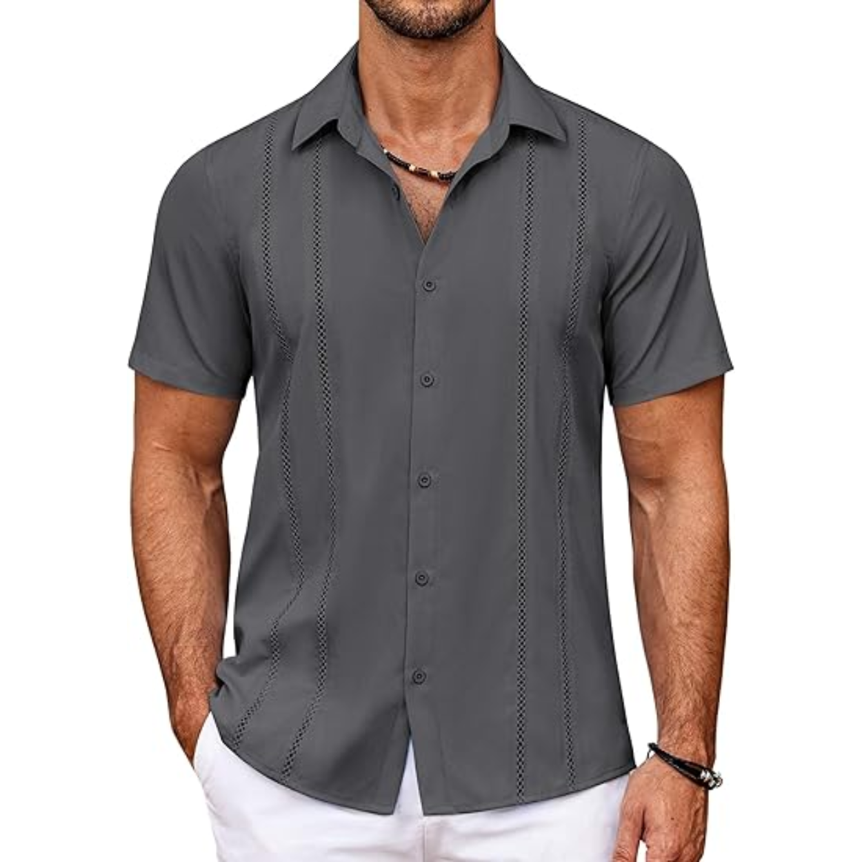Cuban Guayabera Shirt With Short Sleeve And Button Down Style For Men