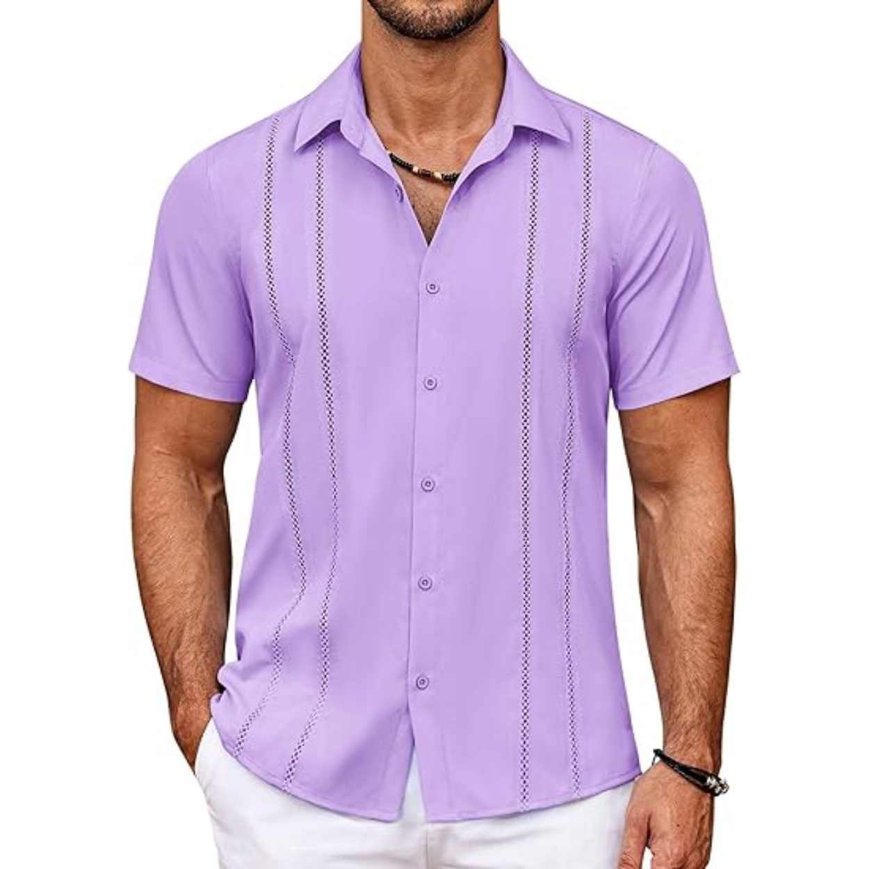 Cuban Guayabera Shirt With Short Sleeve And Button Down Style For Men