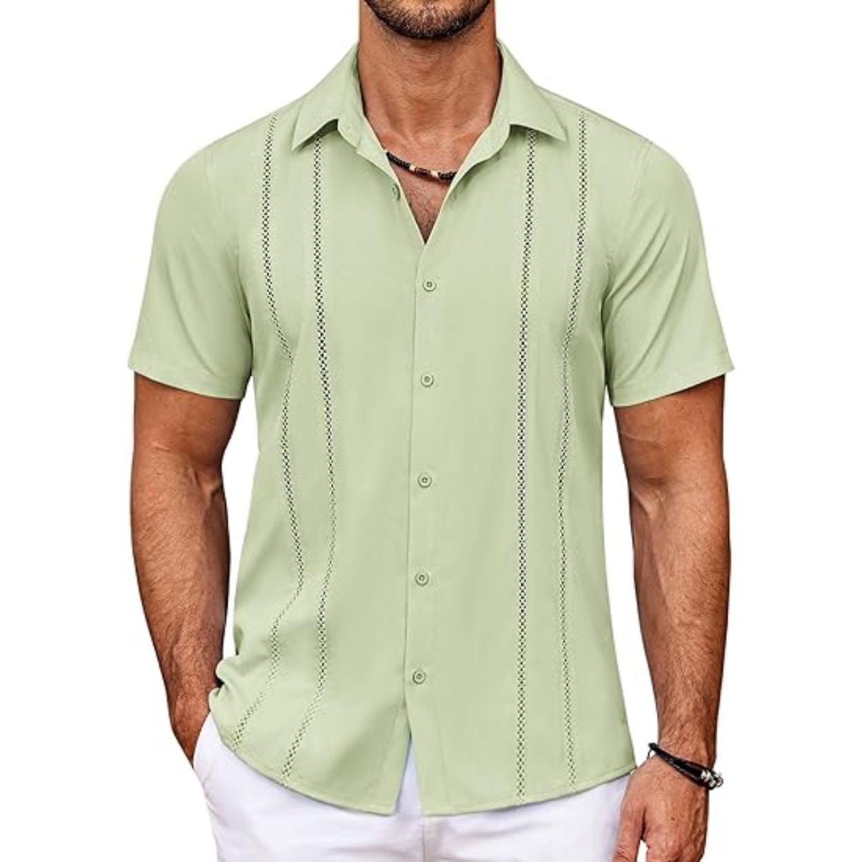 Cuban Guayabera Shirt With Short Sleeve And Button Down Style For Men