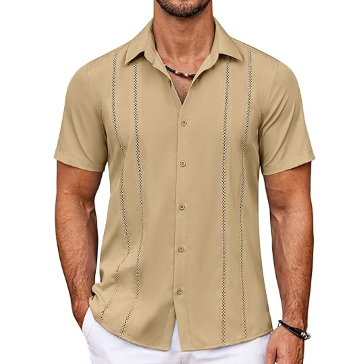 Cuban Guayabera Shirt With Short Sleeve And Button Down Style For Men