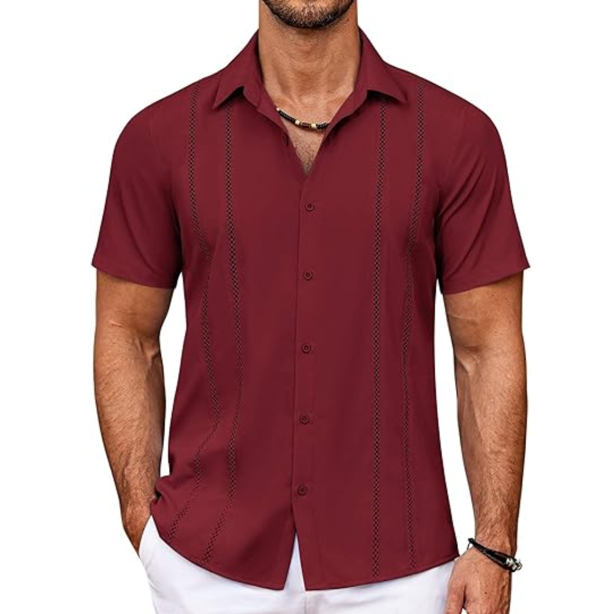 Cuban Guayabera Shirt With Short Sleeve And Button Down Style For Men