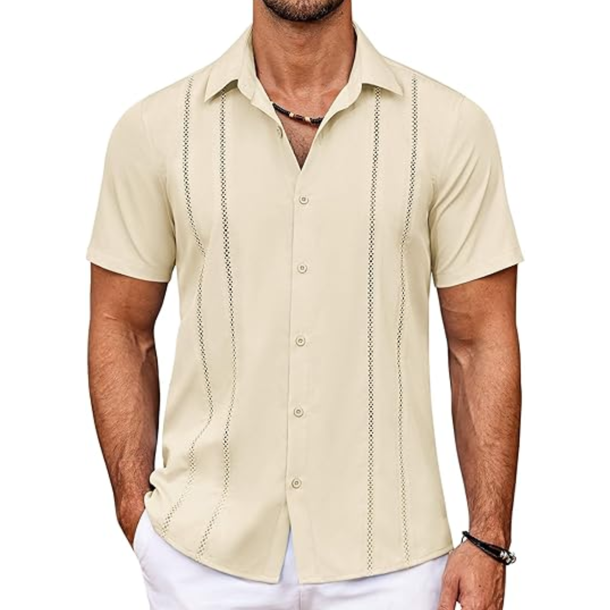 Cuban Guayabera Shirt With Short Sleeve And Button Down Style For Men