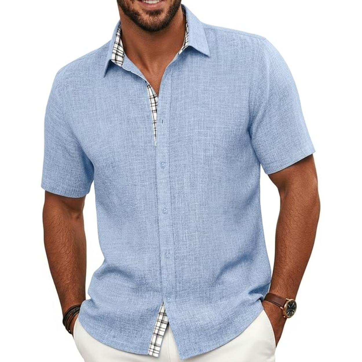 Summer Button Down Shirt With Short Sleeves For Men