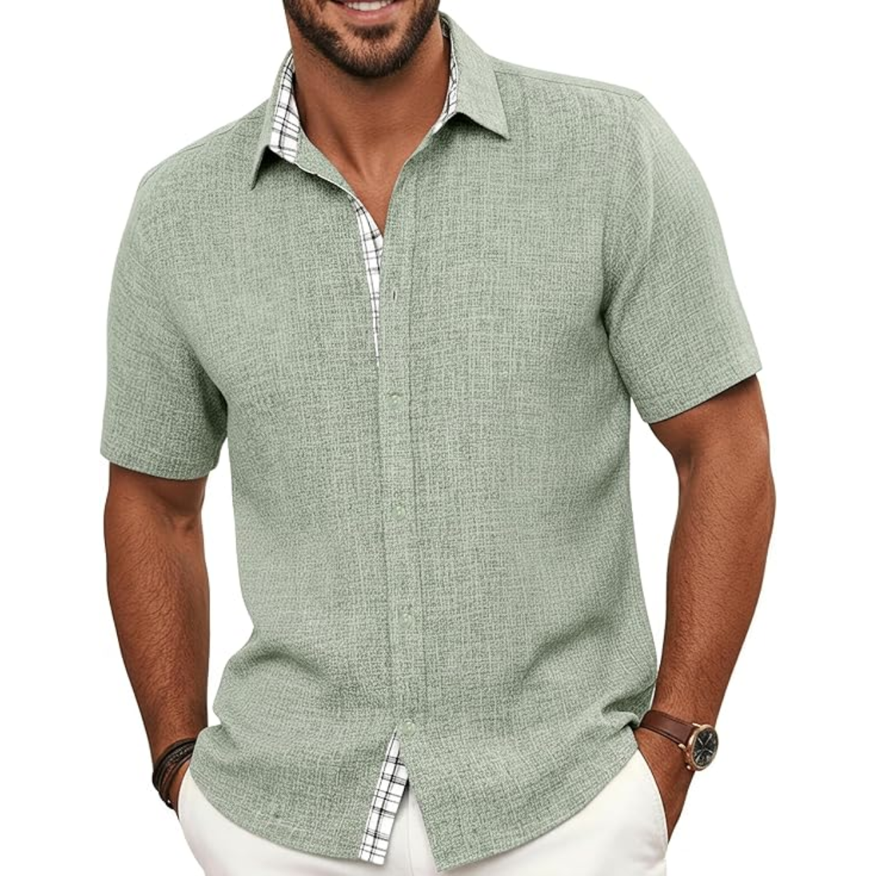 Summer Button Down Shirt With Short Sleeves For Men