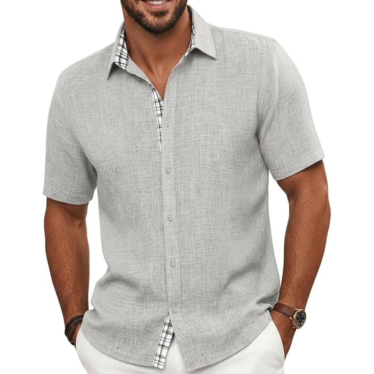 Summer Button Down Shirt With Short Sleeves For Men