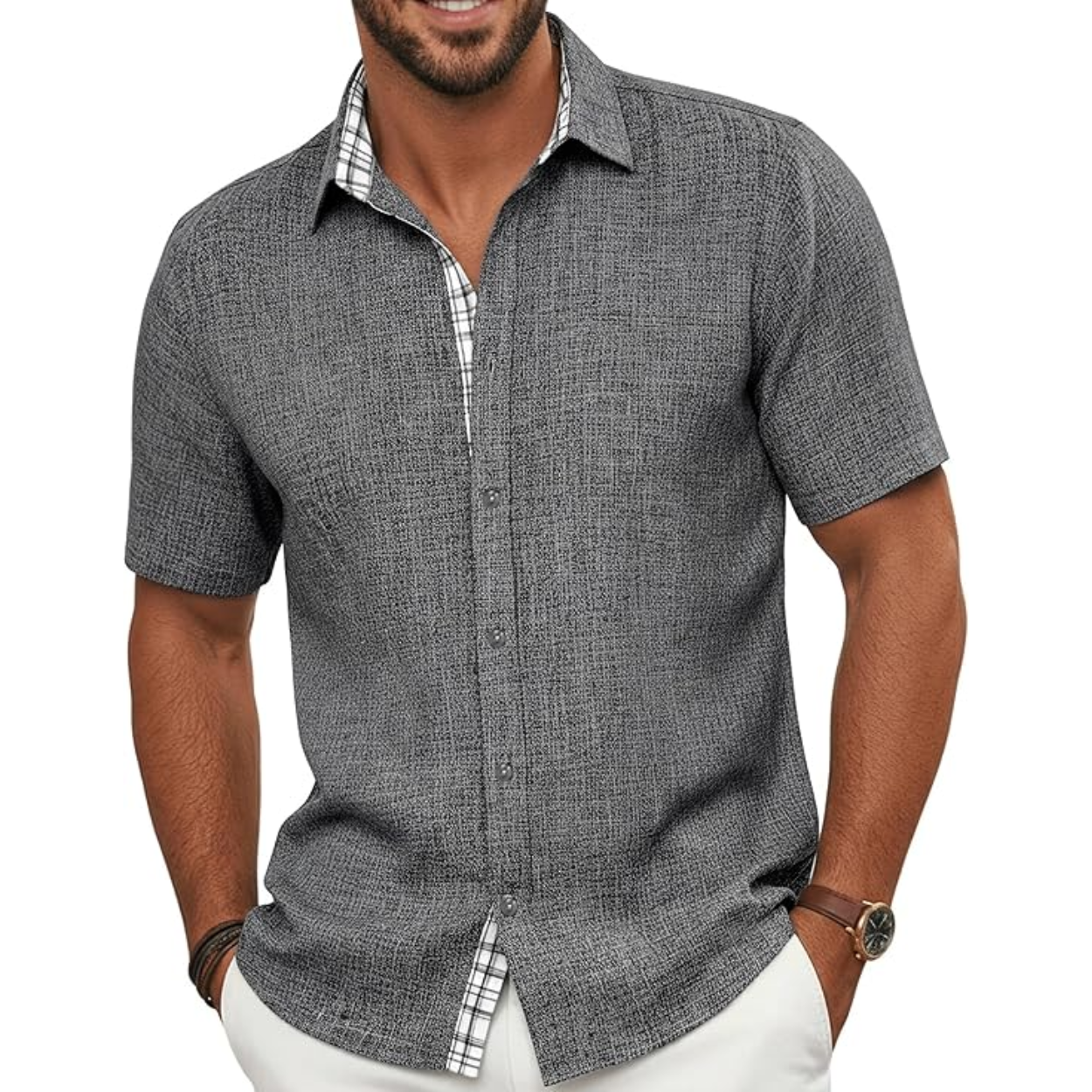 Summer Button Down Shirt With Short Sleeves For Men