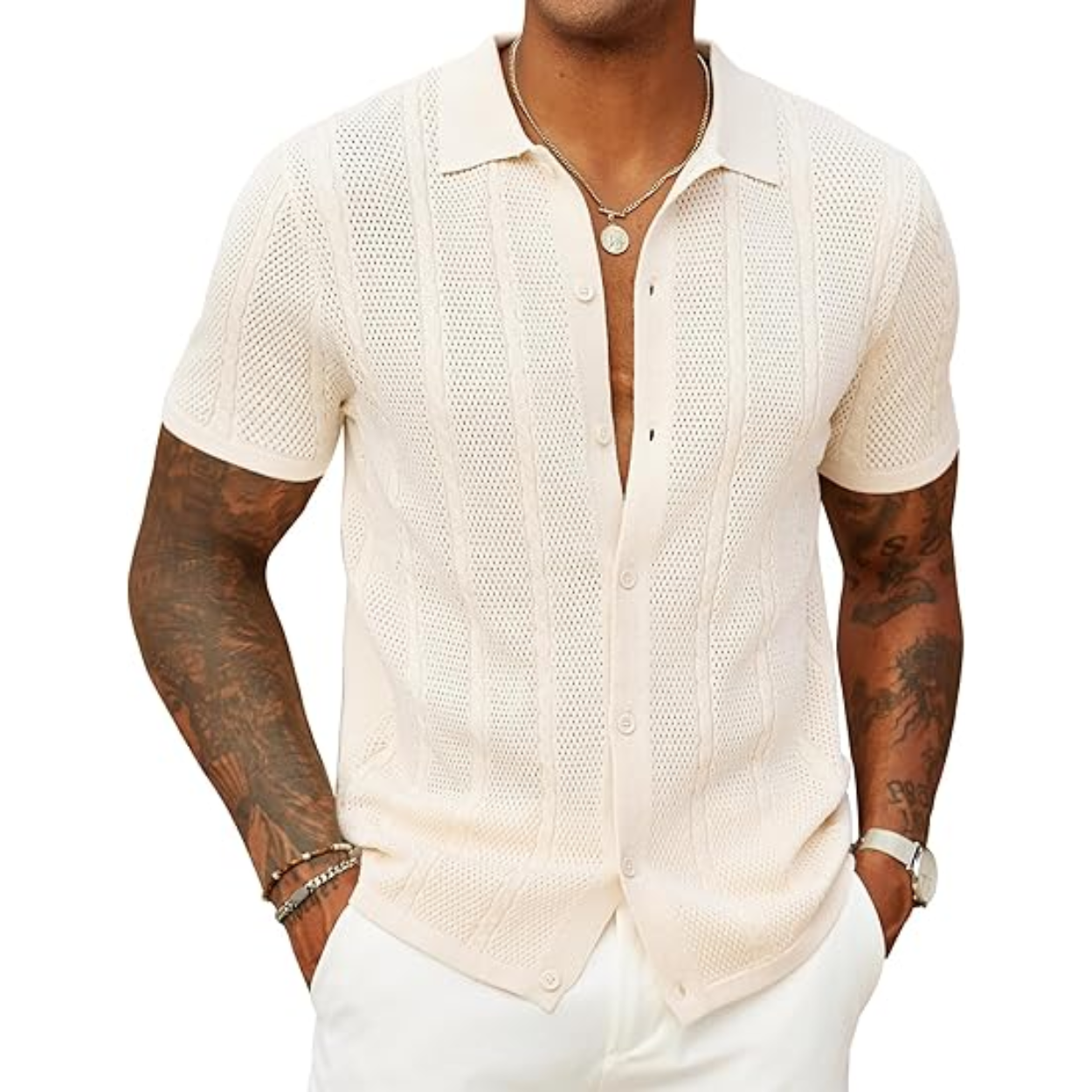 Short Sleeve Beach T Shirt With Textured Design For Men