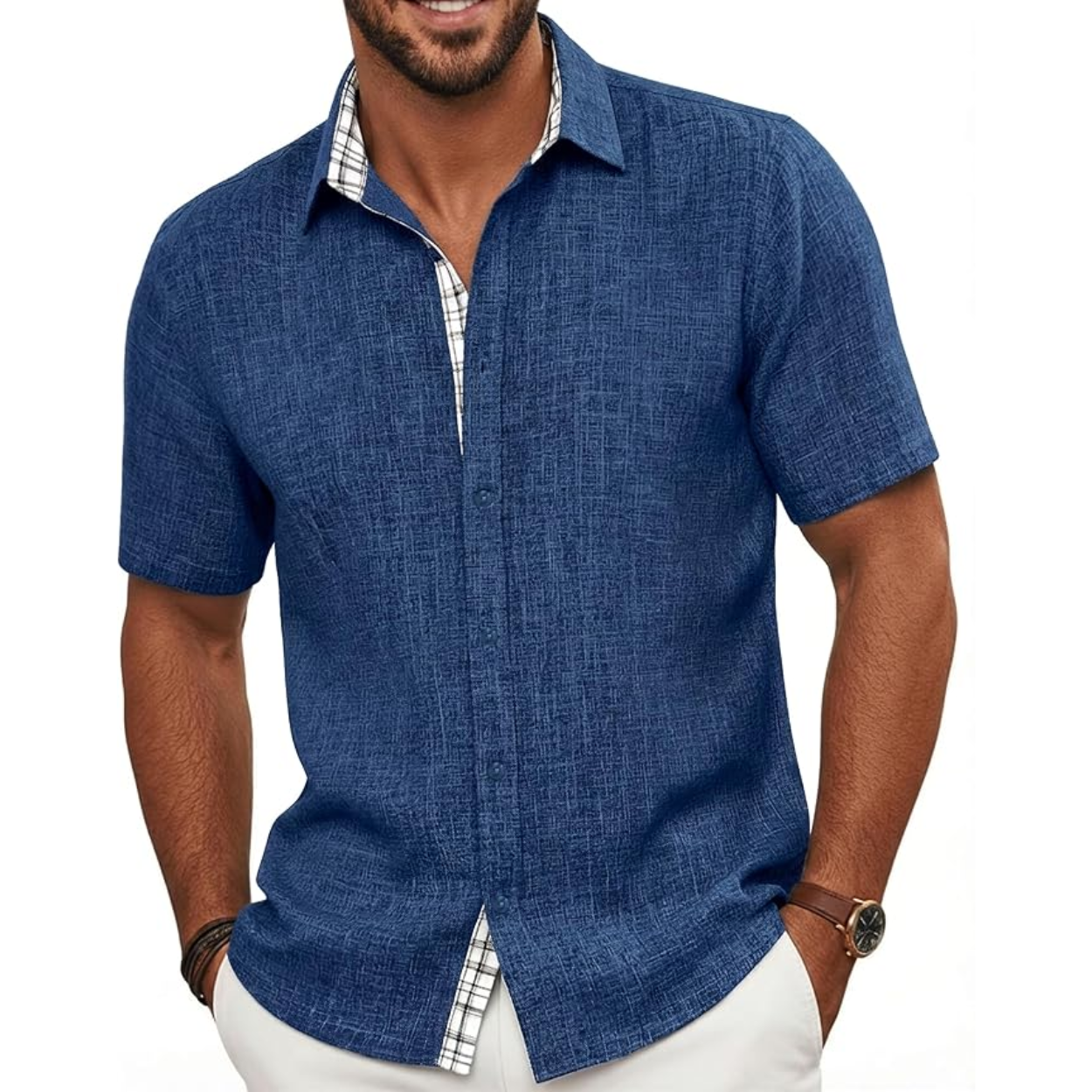 Summer Button Down Shirt With Short Sleeves For Men