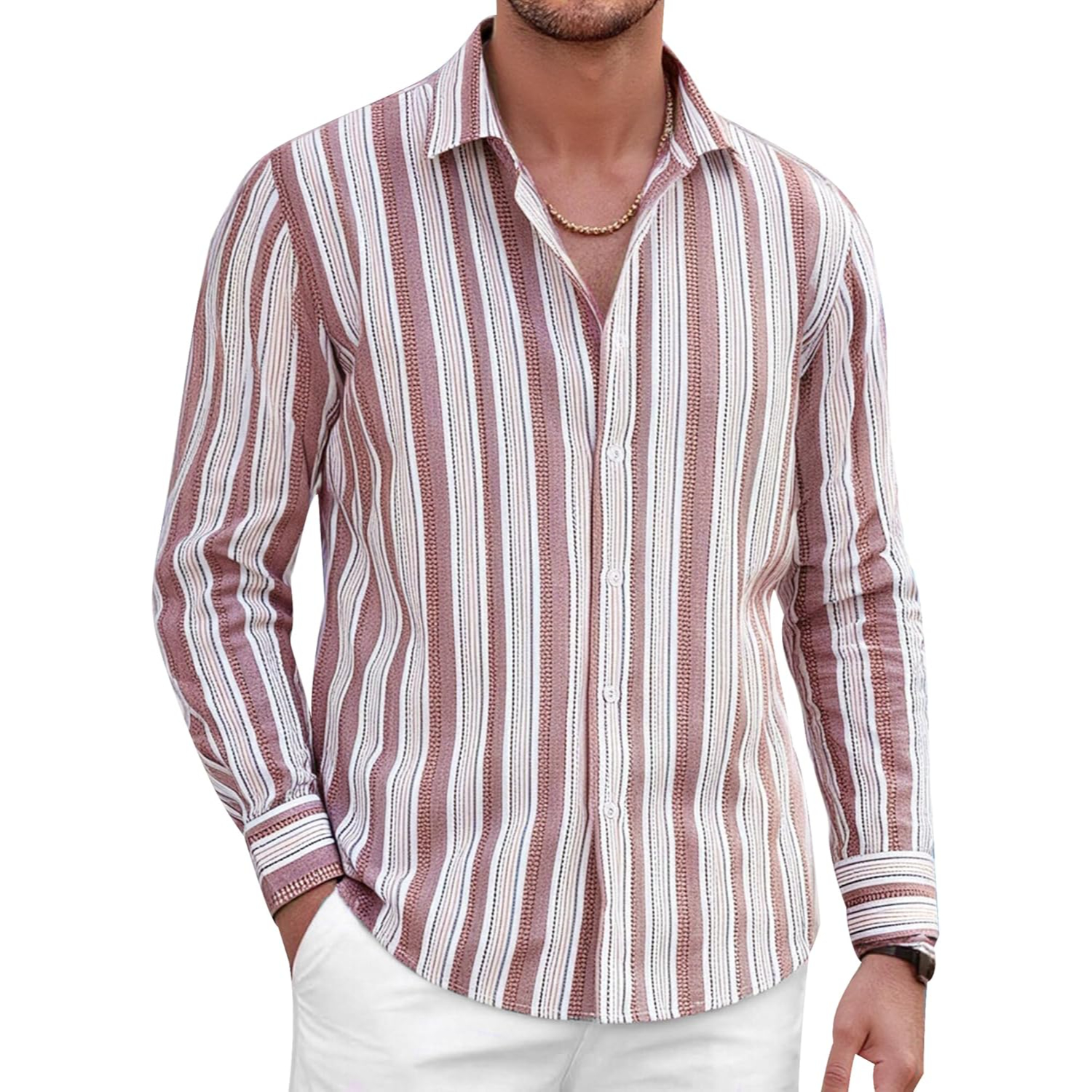 Button Down Beach Style Casual Linen Long Sleeve Shirt 