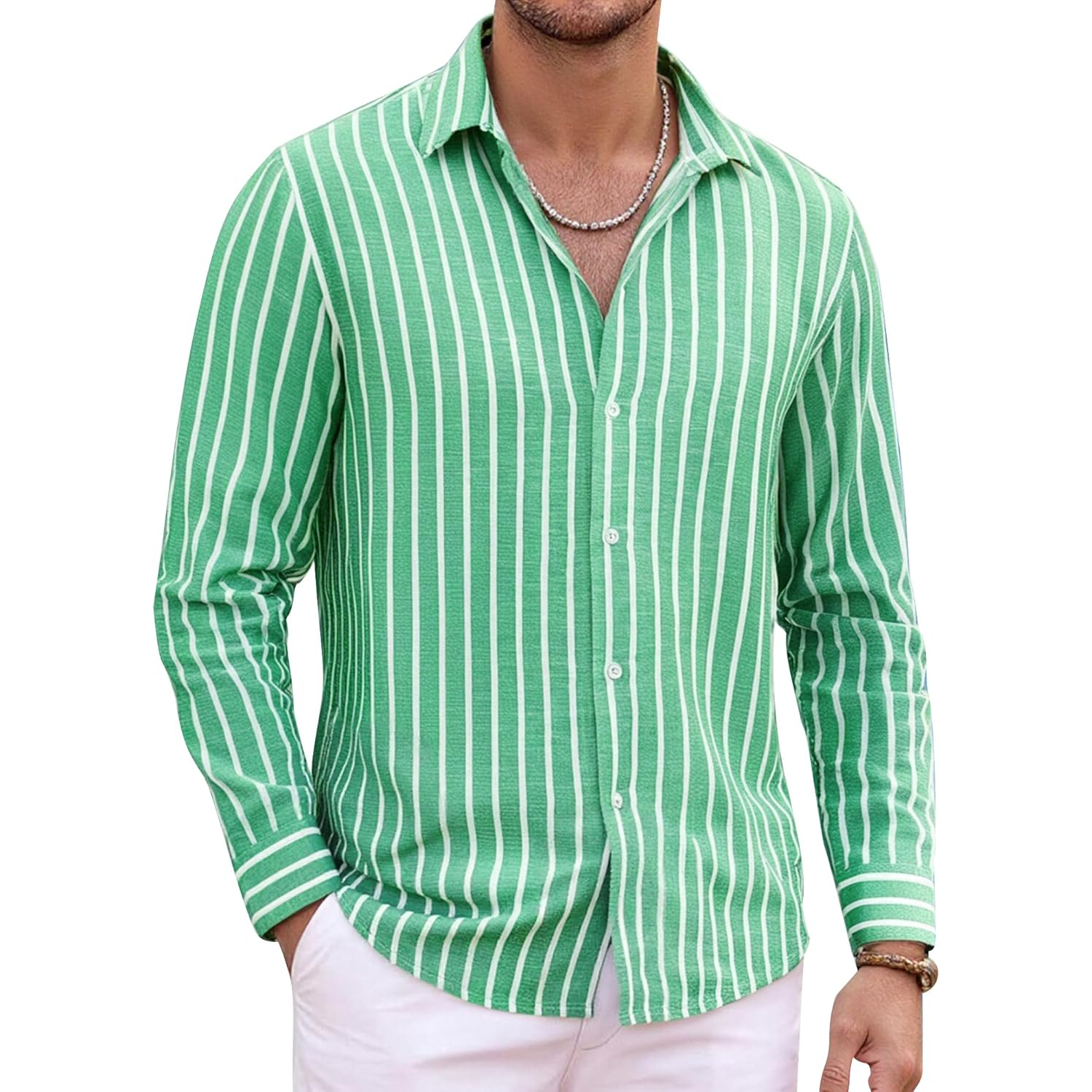 Button Down Beach Style Casual Linen Long Sleeve Shirt 