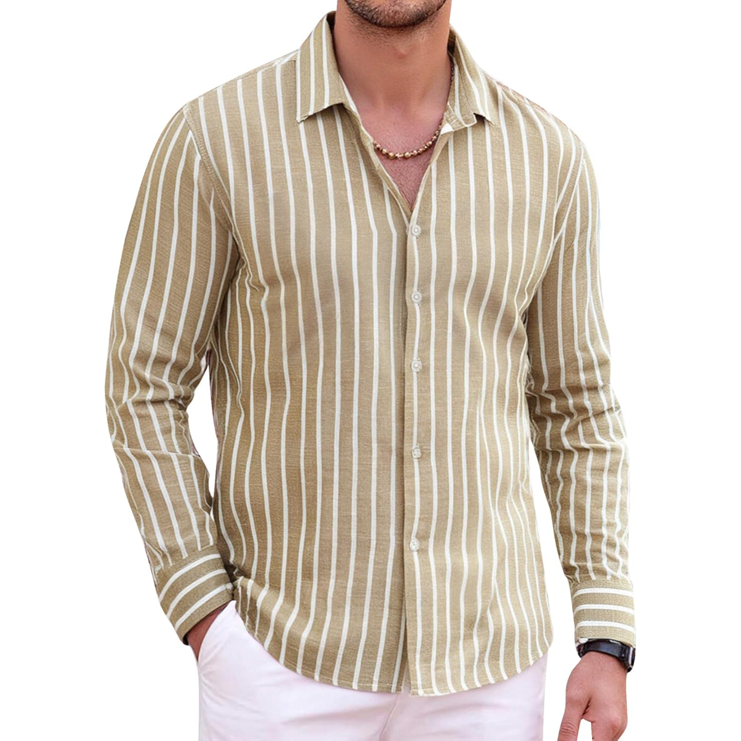 Button Down Beach Style Casual Linen Long Sleeve Shirt 