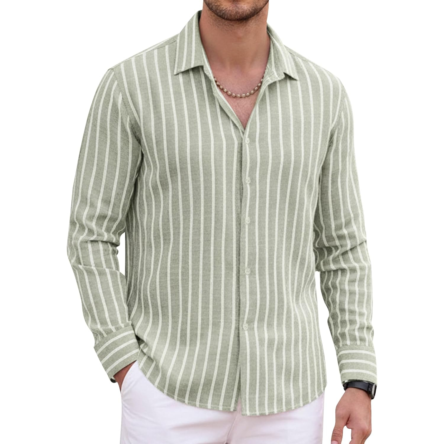 Button Down Beach Style Casual Linen Long Sleeve Shirt 