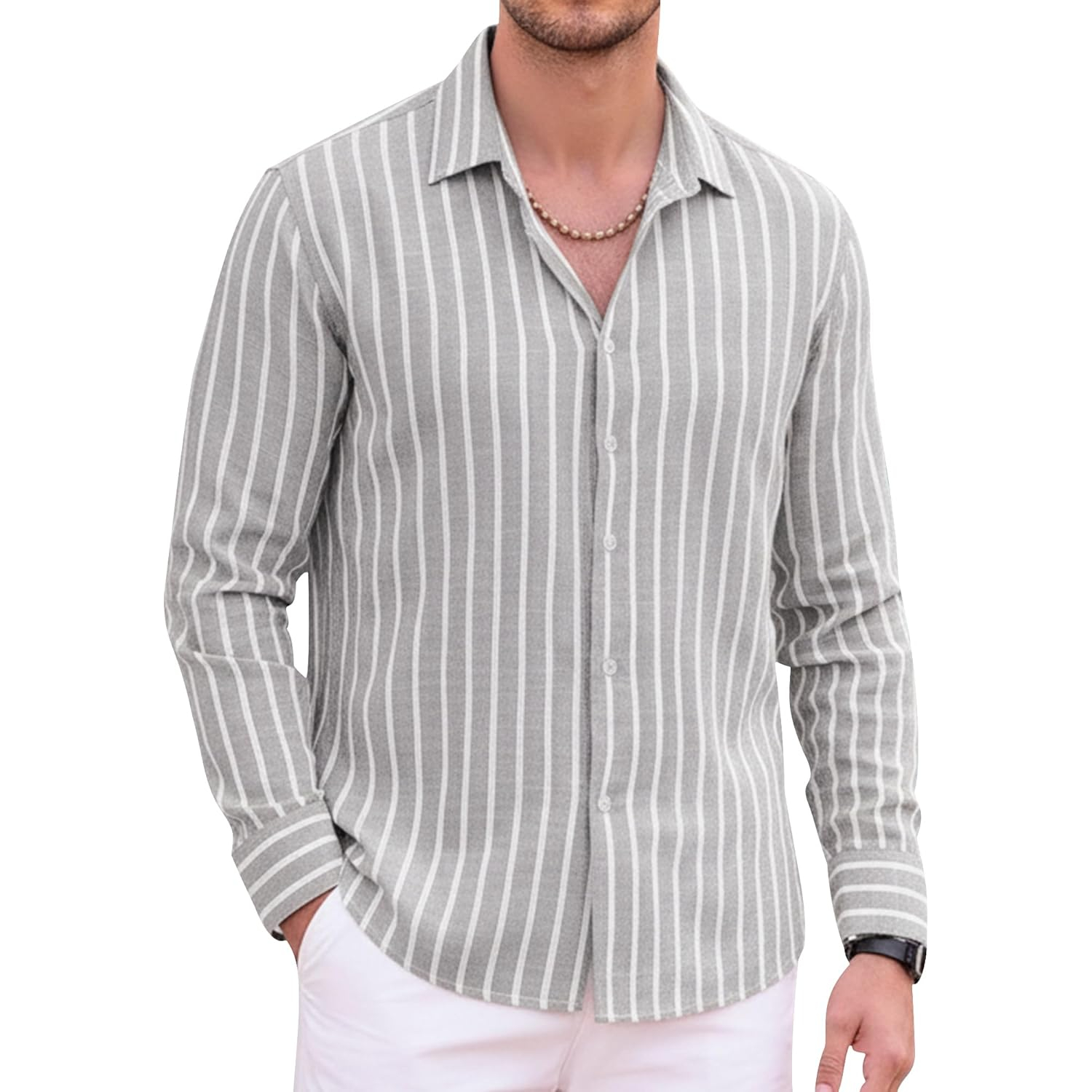 Button Down Beach Style Casual Linen Long Sleeve Shirt 