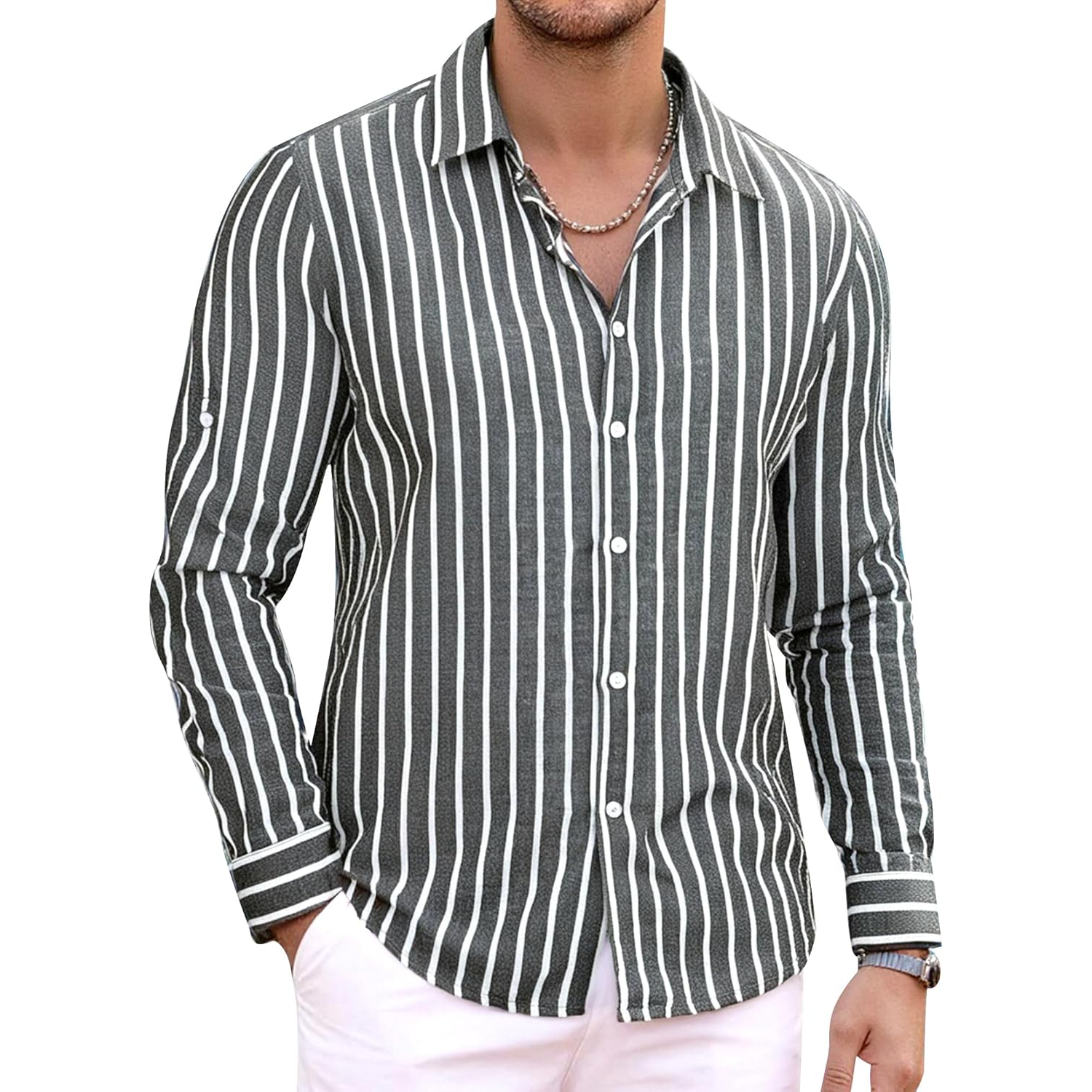 Button Down Beach Style Casual Linen Long Sleeve Shirt 