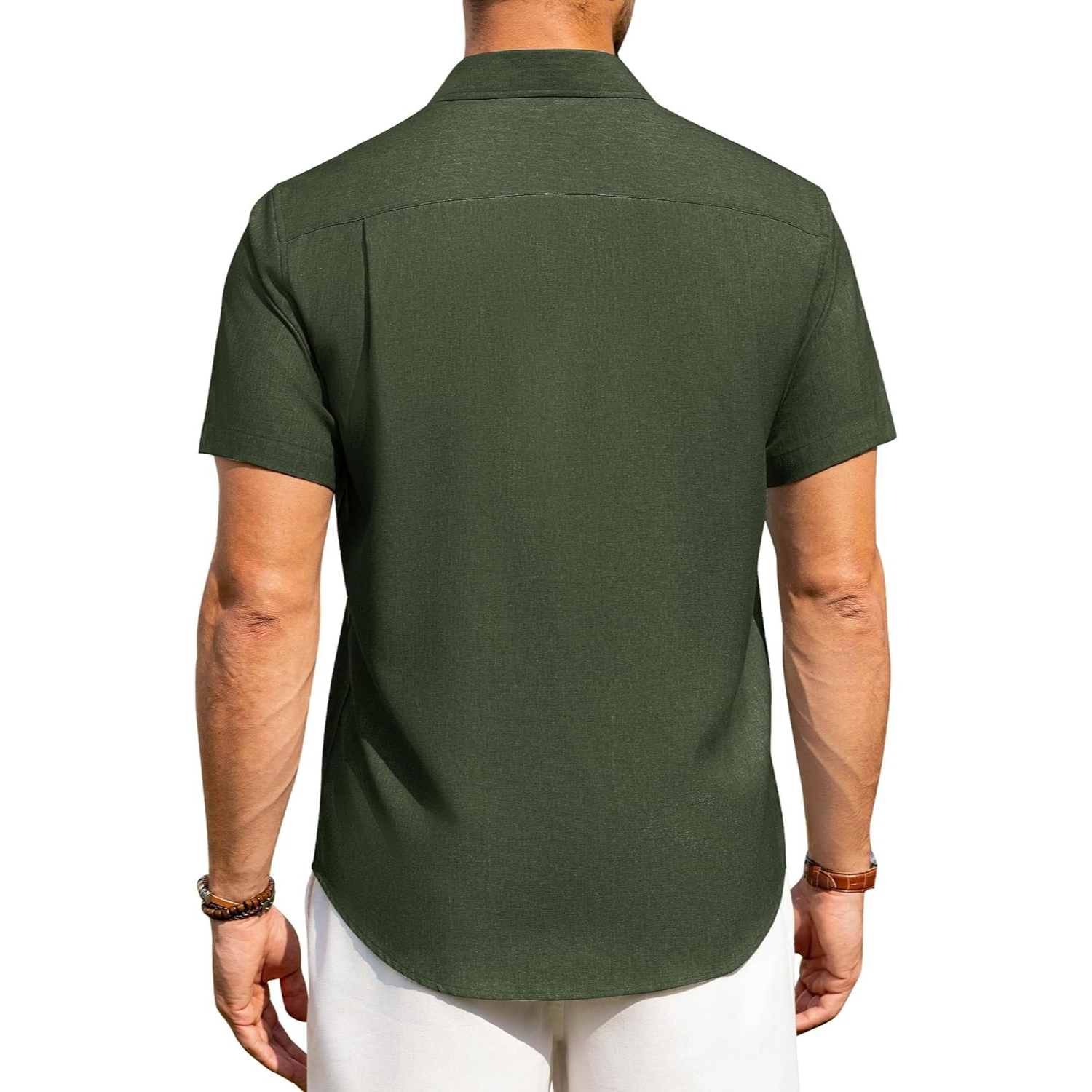 Button Down Short Sleeve Vacation Wear Casual Linen Shirt 