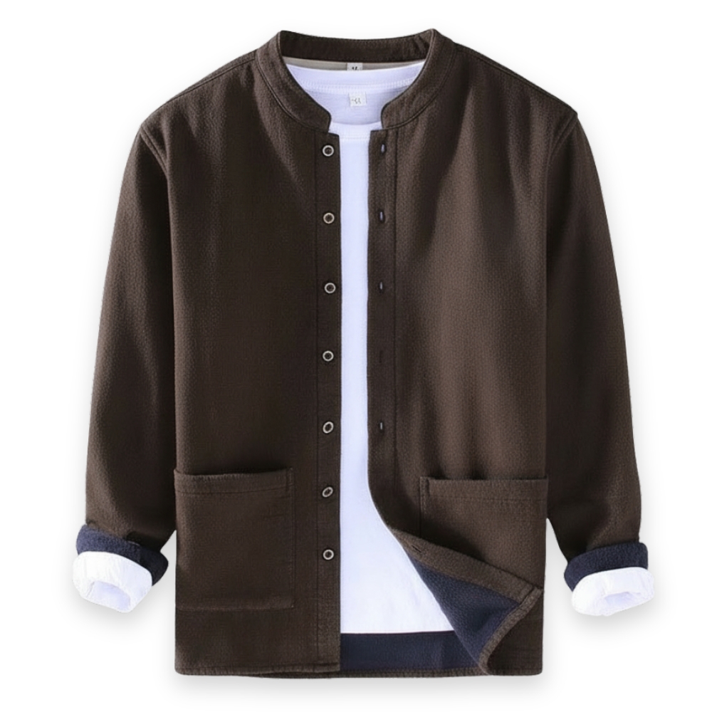 Button Front Stand Collar Linen Cotton Blend Jacket