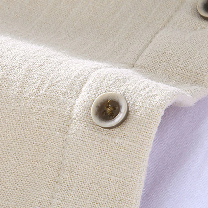 Button Front Stand Collar Linen Cotton Blend Jacket