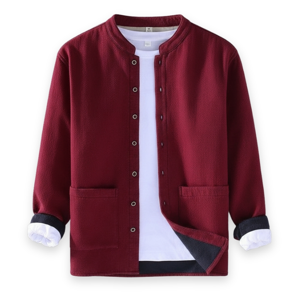 Button Front Stand Collar Linen Cotton Blend Jacket