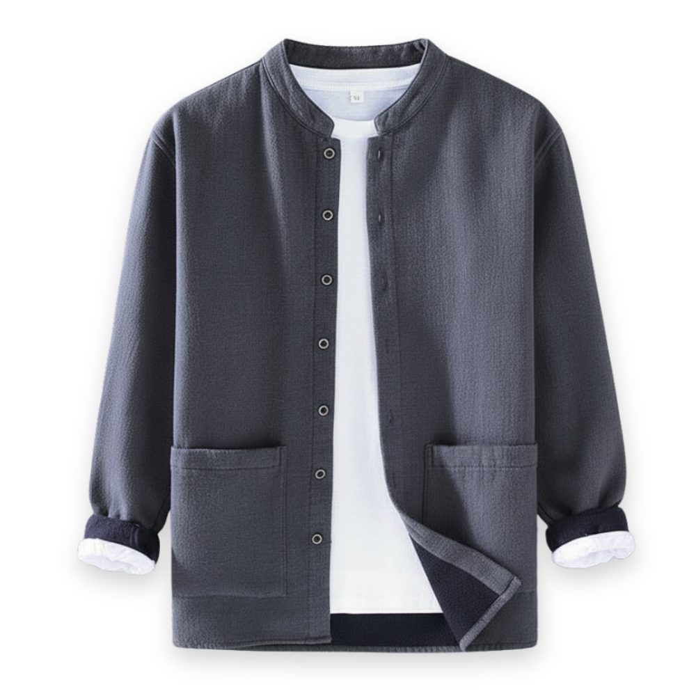 Button Front Stand Collar Linen Cotton Blend Jacket