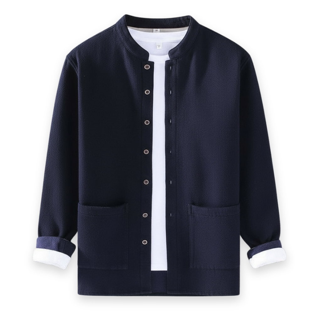 Button Front Stand Collar Linen Cotton Blend Jacket