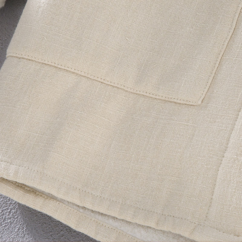 Button Front Stand Collar Linen Cotton Blend Jacket