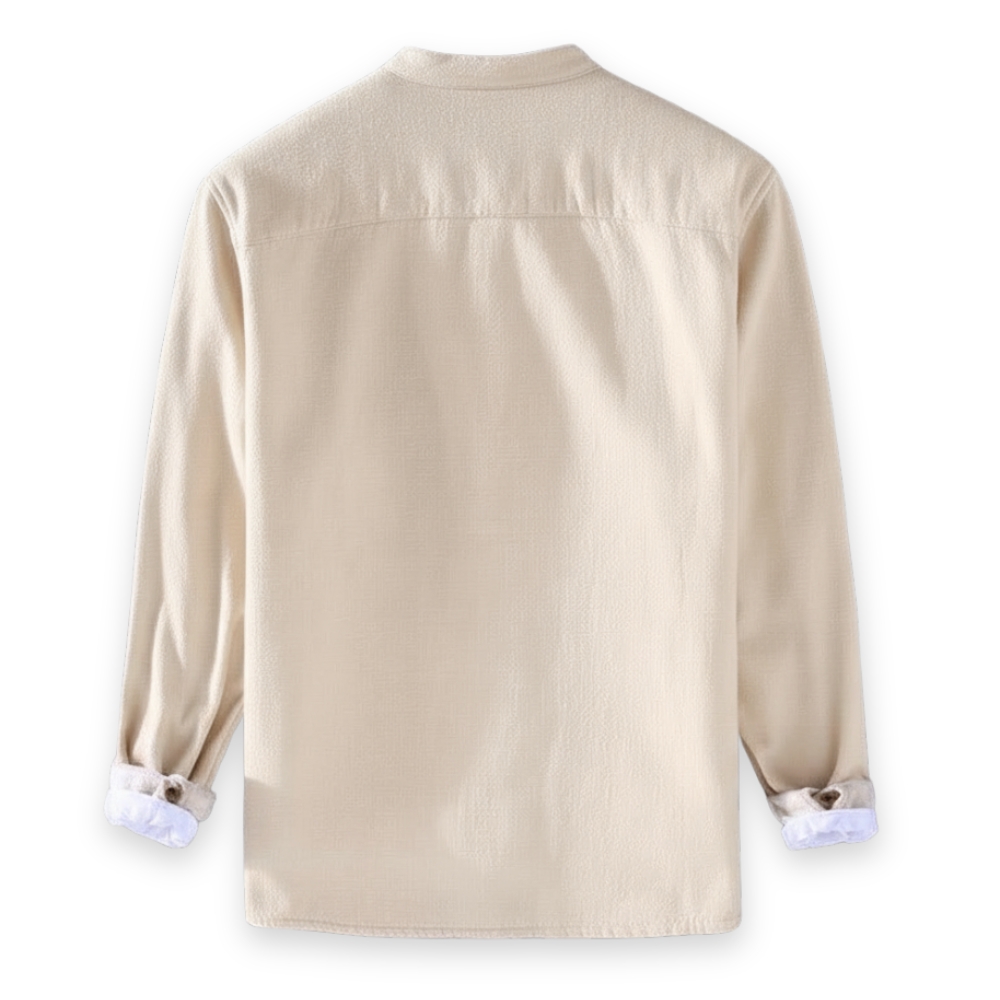 Button Front Stand Collar Linen Cotton Blend Jacket