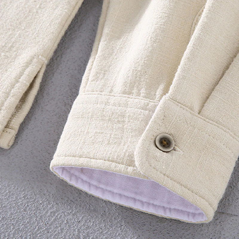 Button Front Stand Collar Linen Cotton Blend Jacket