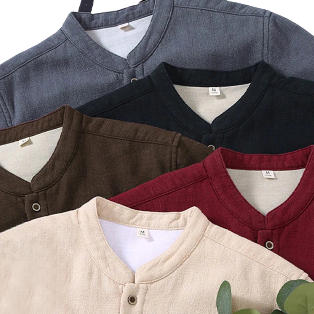 Button Front Stand Collar Linen Cotton Blend Jacket