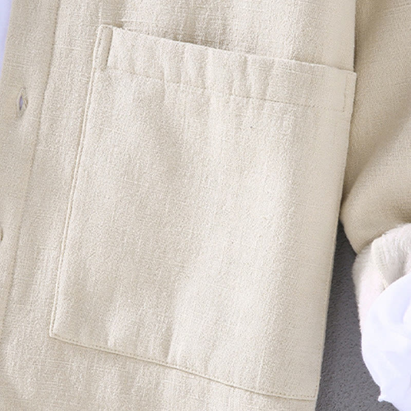 Button Front Stand Collar Linen Cotton Blend Jacket