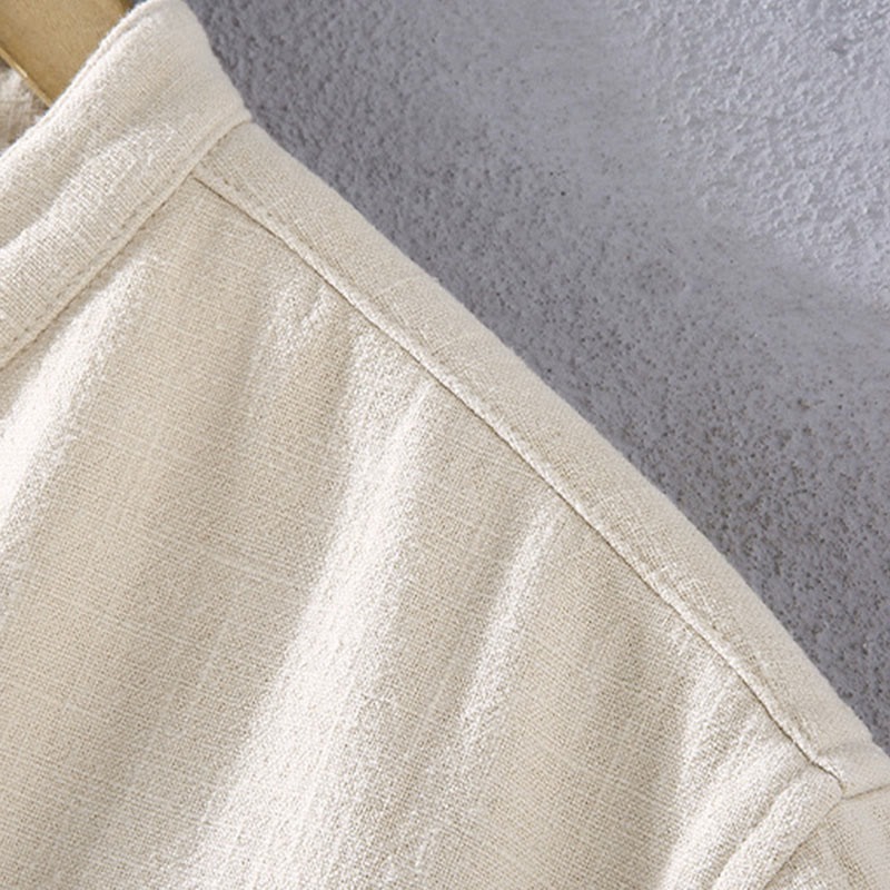 Button Front Stand Collar Linen Cotton Blend Jacket