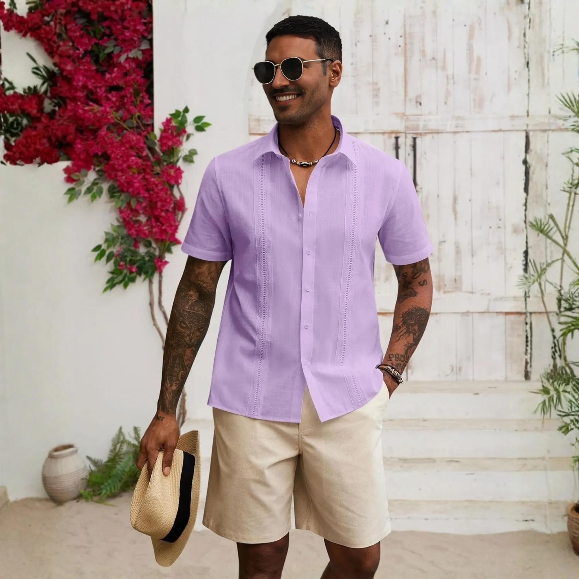 Casual Cuban Collar Shirt For Summer Wear