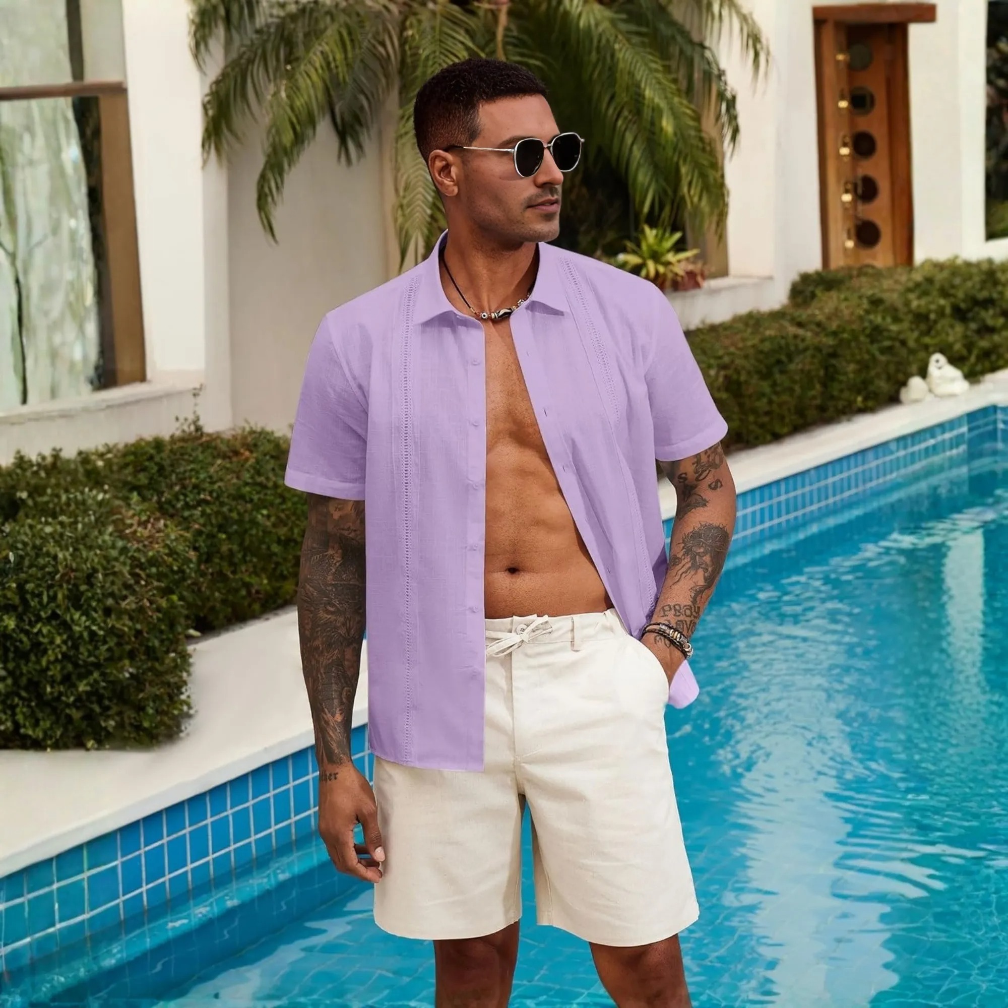 Casual Cuban Collar Shirt For Summer Wear