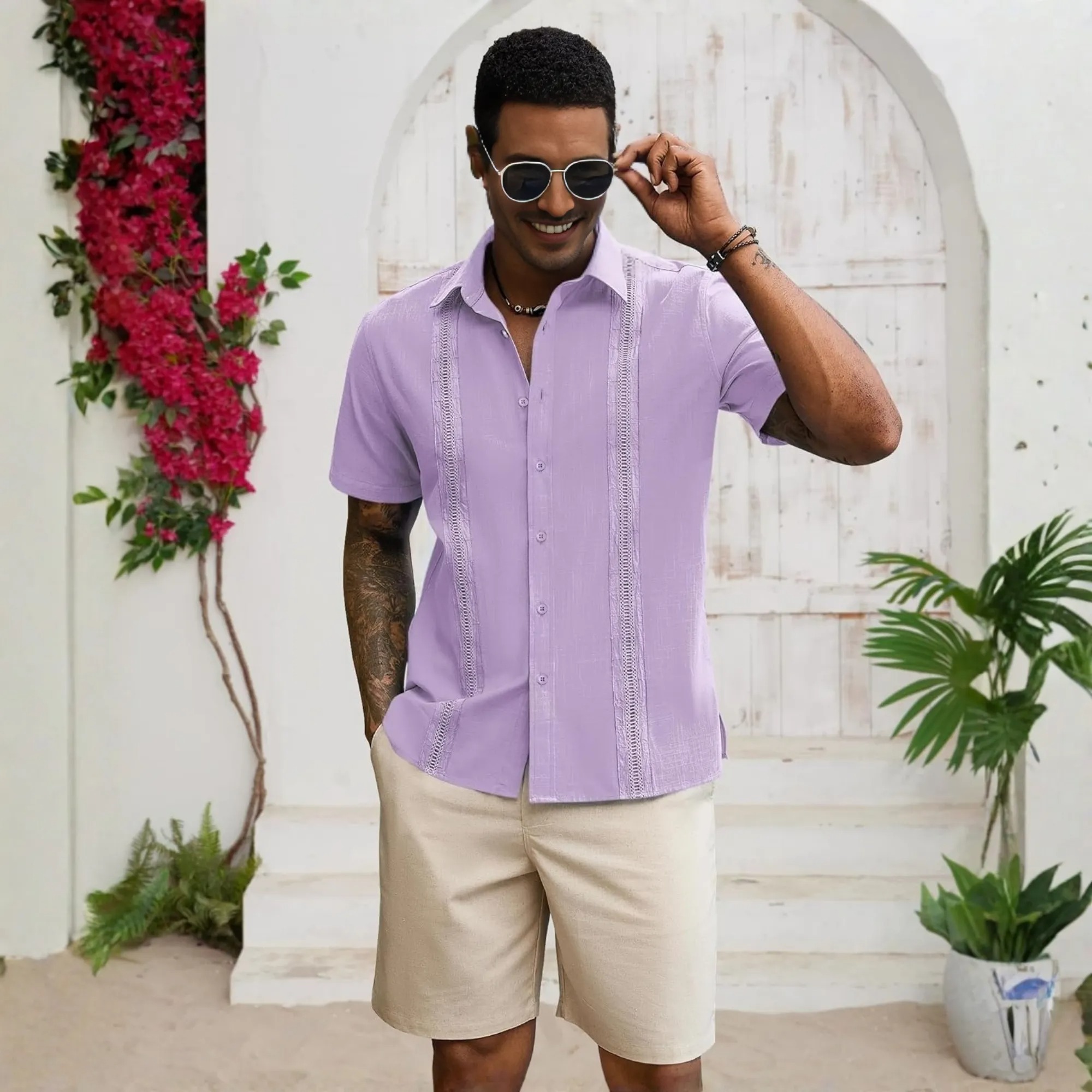 Casual Cuban Collar Shirt For Summer Wear