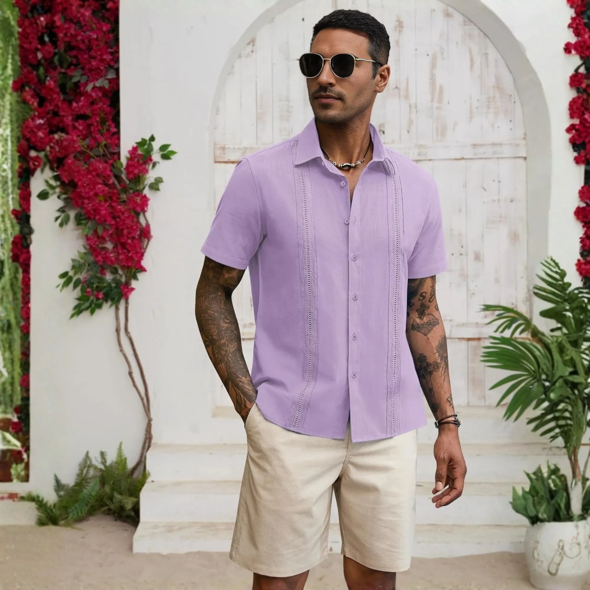 Casual Cuban Collar Shirt For Summer Wear