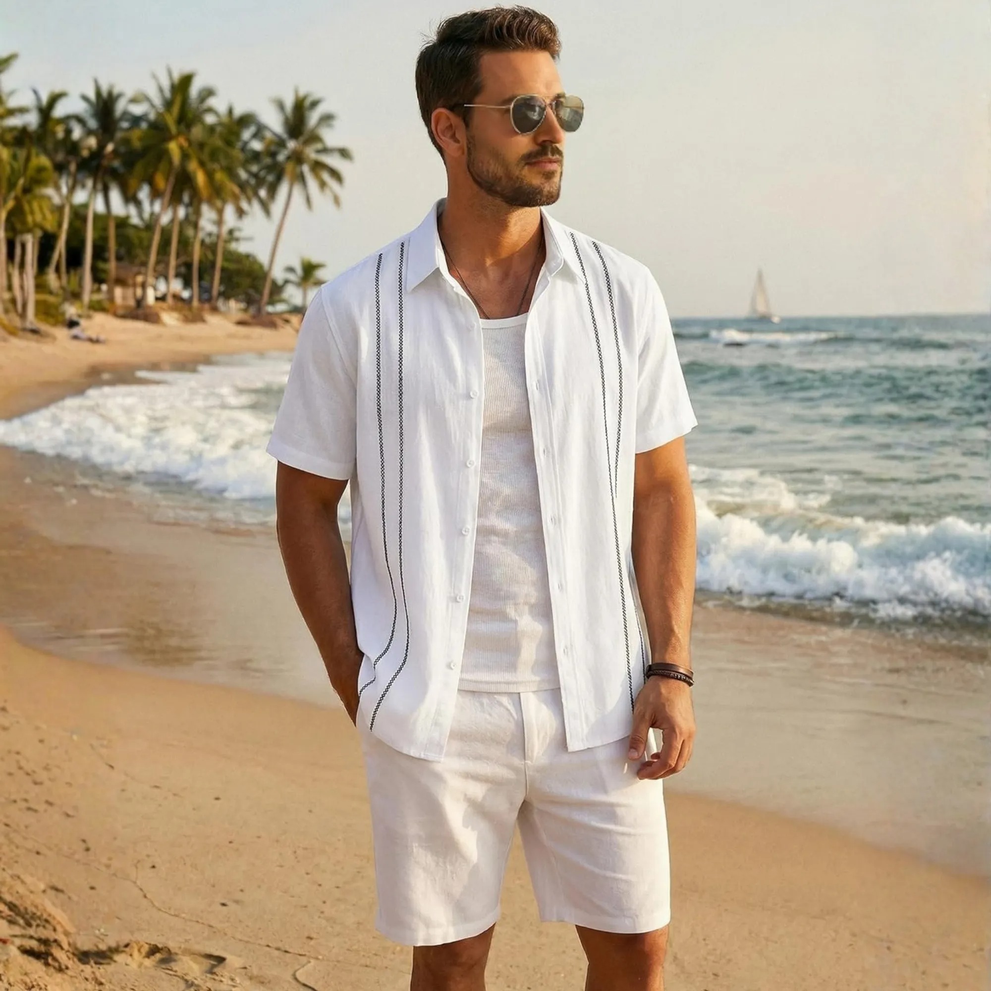 Casual Linen Beach Style Short Sleeve Shirt 